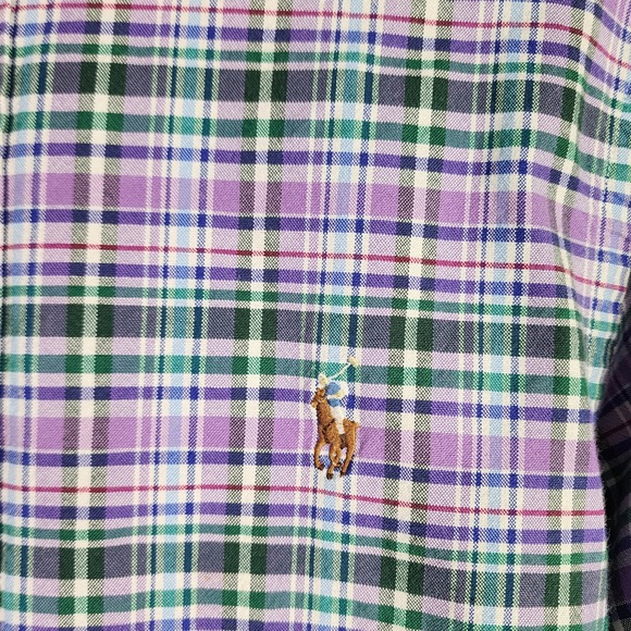 Ralph Lauren Mens Slim Fit Stretch Oxford Shirt Purple Green Plaid Small S - Picture 3 of 8